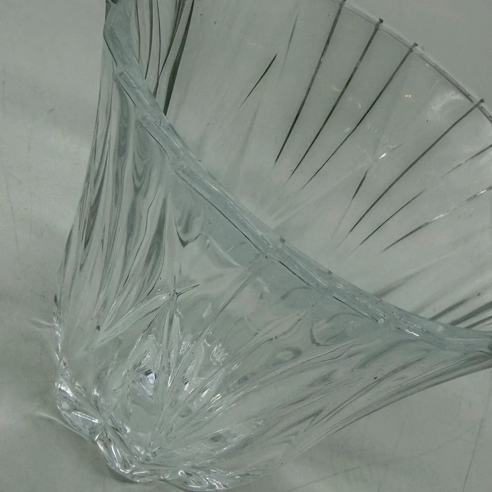 Clear Pressed Glass Flared Ribbed Vase Starburst Base Home Decor Excellent